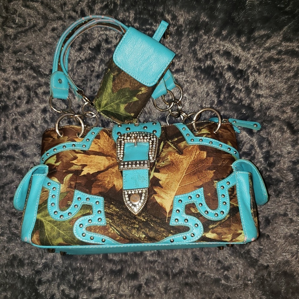 Blue and camo purse